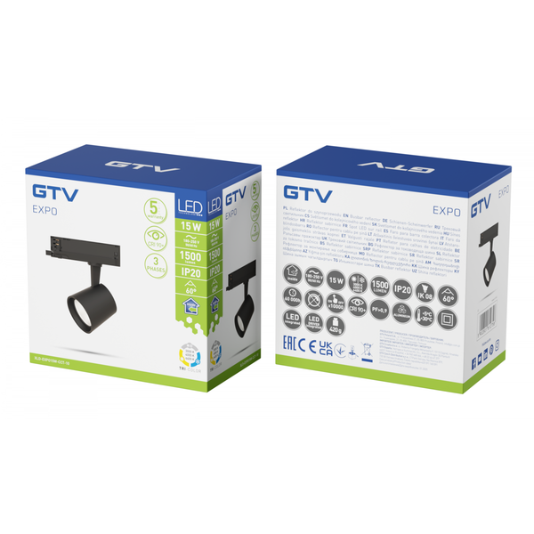 EXPO Track Spotlight, LED, 15W, 1500lm, CCT, AC180-250V, 60°, CRI90+, black image 1