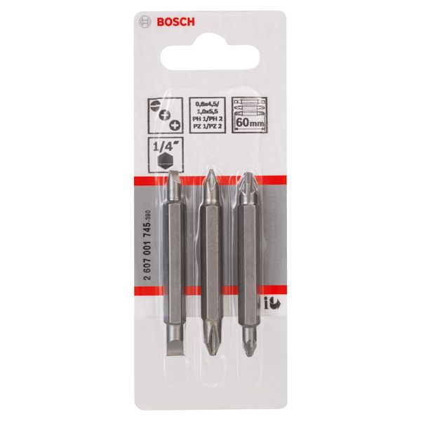 3-piece double ended bit set PH1, PZ1, S 0,6x4,5; PH2, PZ2, S 1,0x5,5; 60 mm image 2