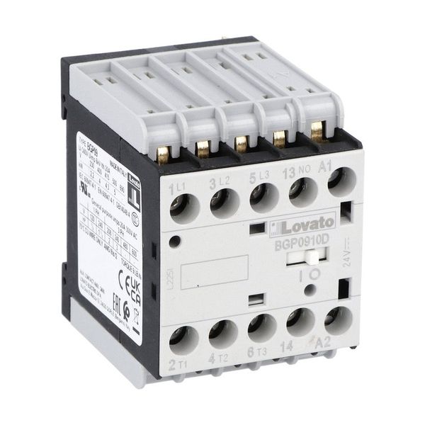 Three-pole contactor, IEC operating current Ie (AC3) = 9A, DC coil, 48VDC, 1NO auxiliary contact, rear PCB solder pin image 1