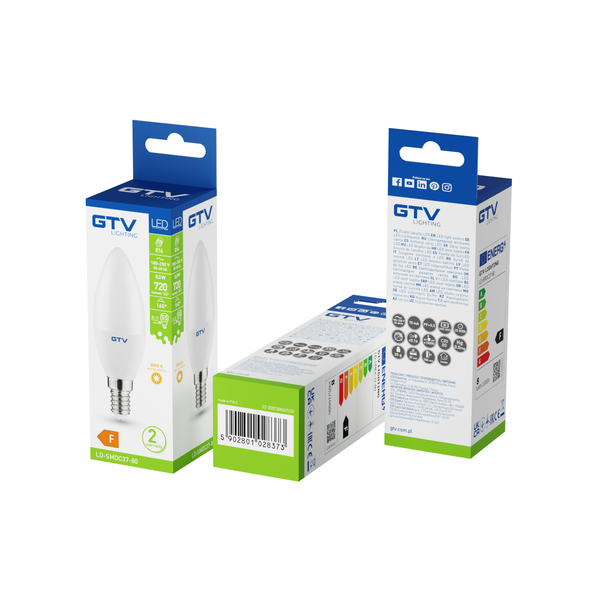 LED Bulb E14, C30, 8 W, 720 lm, 3000K, AC180-250V, 160° image 3