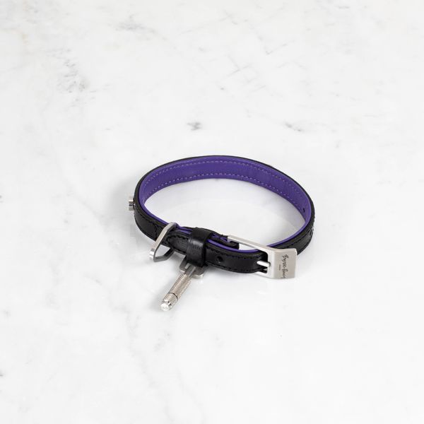 DOG COLLAR / CROSS / SMALL / BLACK / PURPLE / STEEL image 1