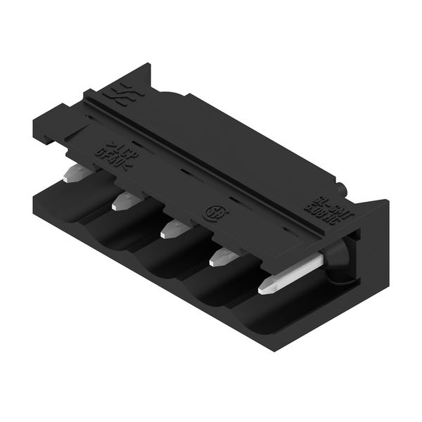 PCB plug-in connector, male header, open side, THT/THR solder connection, 5.08 mm, Number of poles: 5, 90°, Solder pin length (l): 1.5 mm, tinned, black, Tape image 5