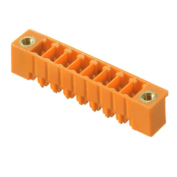 PCB plug-in connector, male header, Flange, THT solder connection, 3.81 mm, Number of poles: 10, 180°, Solder pin length (l): 3.2 mm, tinned, orange, Box image 1