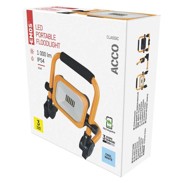 LED Floodlight ACCO portable rechargeable, 10W, yellow, cool white image 1