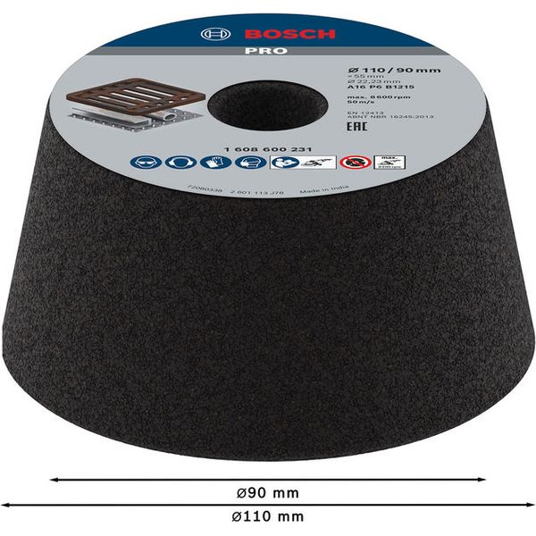 Conical cup wheel – Metal/cast iron 90 mm, 110 mm, 55 mm, 16 image 2