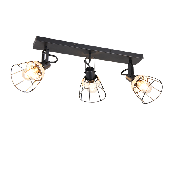 Jerome spot 3-pc E27 matt black/rattan image 1
