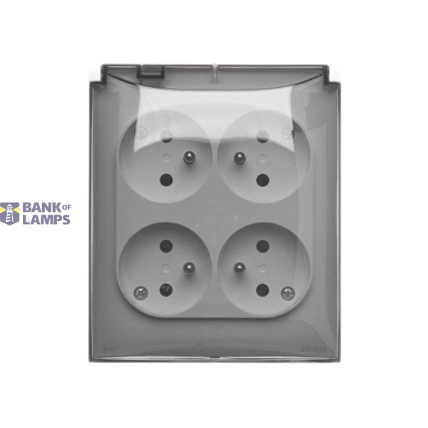 Quadruple socket outlet with earthing - and shutters - IP44 version - transparent flap, 16A, Screw, white image 1