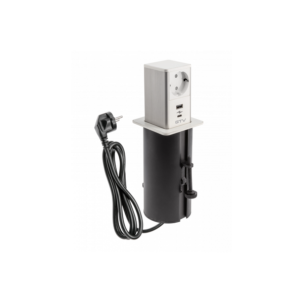 Furniture socket TOWER, 1xSHUKO, USB A+C, cable 1.5 m, white image 1