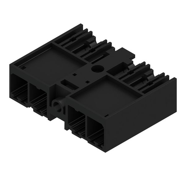 PCB plug-in connector, male header, closed side, Middle screw flange, THT solder connection, 7.62 mm, Number of poles: 4, 270°, Solder pin length (l): 3.5 mm, tinned, black, Box image 2
