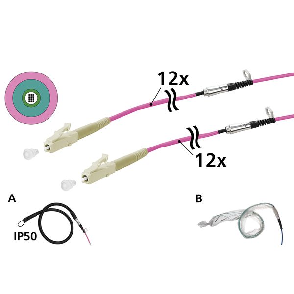 OpDAT VIK Universal cable 12xOM4, LC-LC, 20 m, one-sided pulling aid I image 1