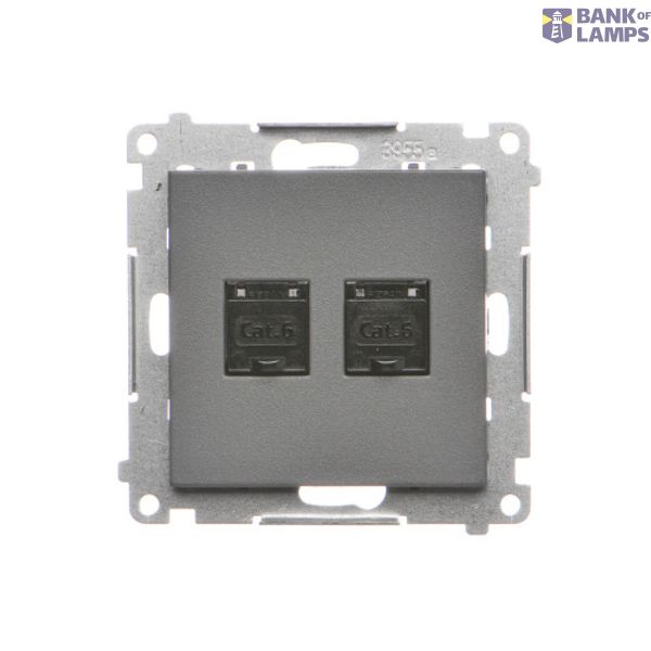 Double computer socket RJ45 cat. 6 with anti-dust cover, graphite mat image 1