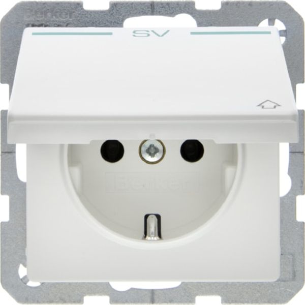 Schuko socket with cover, Q.1/Q.3 polar white, velvety image 1