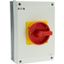 T5B-4-15682/I4/SVB Main switch, T5B, 63 A, surface mounting, 4 contact unit(s), 6 pole, 1 N/O, 1 N/C, Emergency switching off function, With red rotary handle and yellow thumbnail 12