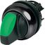 M22S-WRLK3-G Illuminated selector switch actuator, RMQ-Titan, With thumb-grip, maintained, 3 positions, green, Bezel: black thumbnail 1