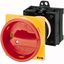 T0-4-15700/V/SVB Main switch, T0, 20 A, rear mounting, 4 contact unit(s), 6 pole, 2 N/O, Emergency switching off function, With red rotary handle and yellow locking ri thumbnail 1