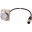 Illuminated pushbutton actuator, Flat, momentary, 1 N/O, Cable (black) with M12A plug, 4 pole, 1 m, LED white, White, Blank, 24 V AC/DC, Metal bezel thumbnail 1