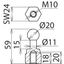 Fixed ball point D=20mm, straight with M10 female thread thumbnail 2