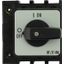 On-Off switch, P1, 40 A, centre mounting, 3 pole + N, with black thumb grip and front plate thumbnail 1