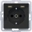 SCHUKO wall socket with earth connection, 2 x USB C (PD), A.x/C.x, black glossy. thumbnail 1