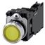 Illuminated pushbutton, 22 mm, round, metal, shiny, yellow, pushbutton, flat, momentary contact type, with holder, 1 NO+1 NC, LED  3SU1152-0AB30-3FA0-Z Y13 thumbnail 1